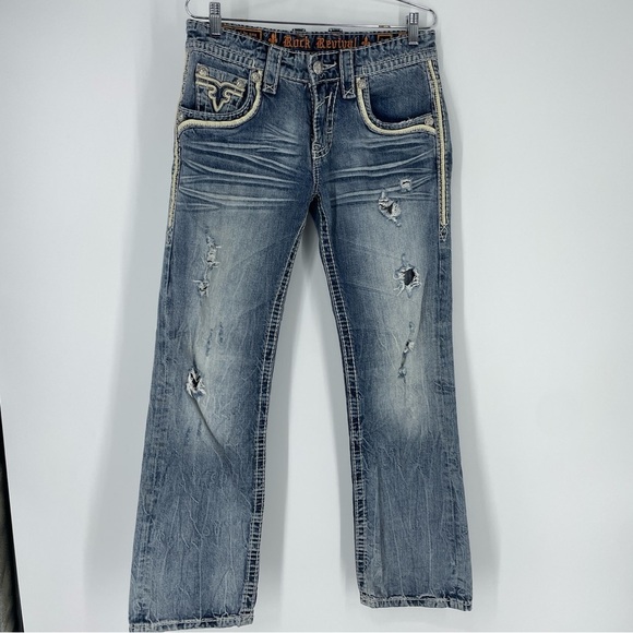 Rock Revival Other - Rock Revival Tucker Relaxed Straight Jeans Sz 28 X 31 Flap Pocket Distressed